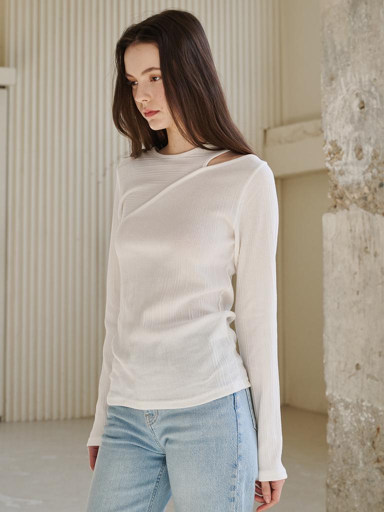 NOUVE Cutout Asymmetrical Longsleeve T-Shirt - Ivory
