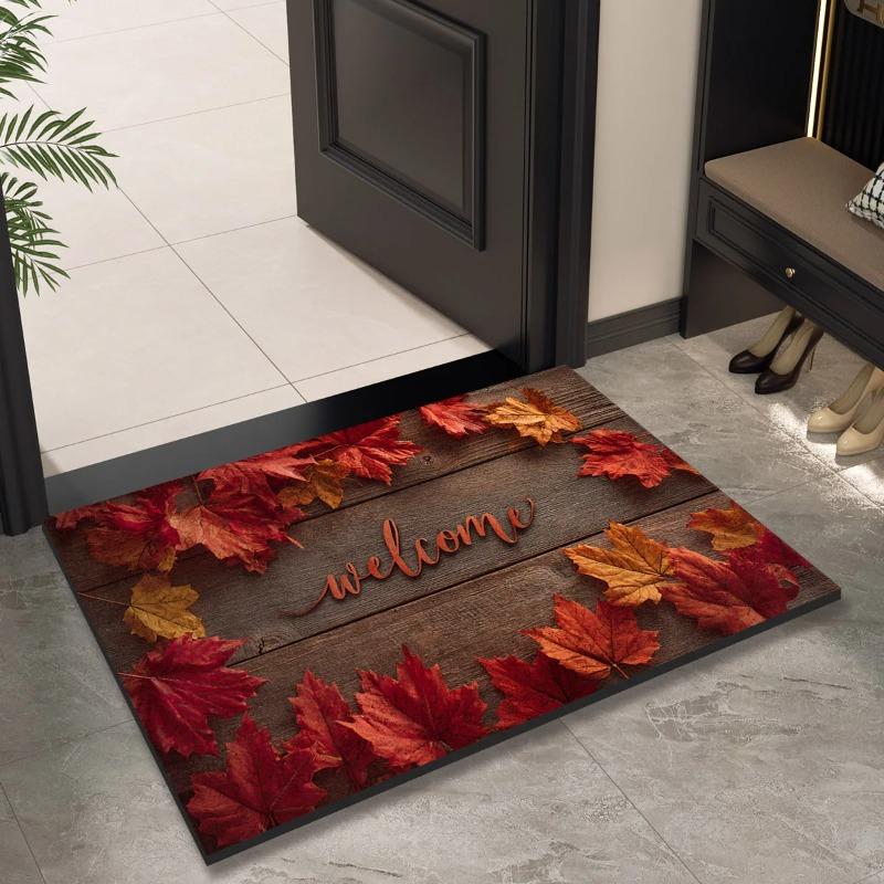Fall Thanksgiving Maple Leaves Welcome Door Mat Non-Slip Floormat Living Room Entrance  Kitchen Hallway Balcony Rugs Home Decor