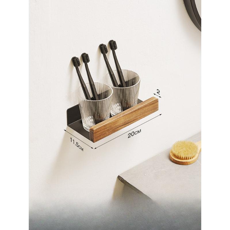 Walnut Storage Rack Solid Wood Bathroom Bathroom Sink Wall-mounted Punch-free Toilet Storage Shelf Shelf Organizer marrone
