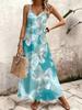 Women's Floral Print V-Neck Suspender Long Dress Vertical Fabric Loose Version Beach Vacation Dress