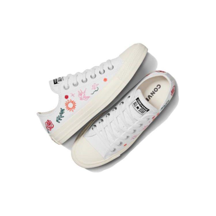Converse Chuck Taylor All Star Lift Platform Low Letnia Haftowana Damskie Sneakersy Białe Egret Oops-Różowy A10822C