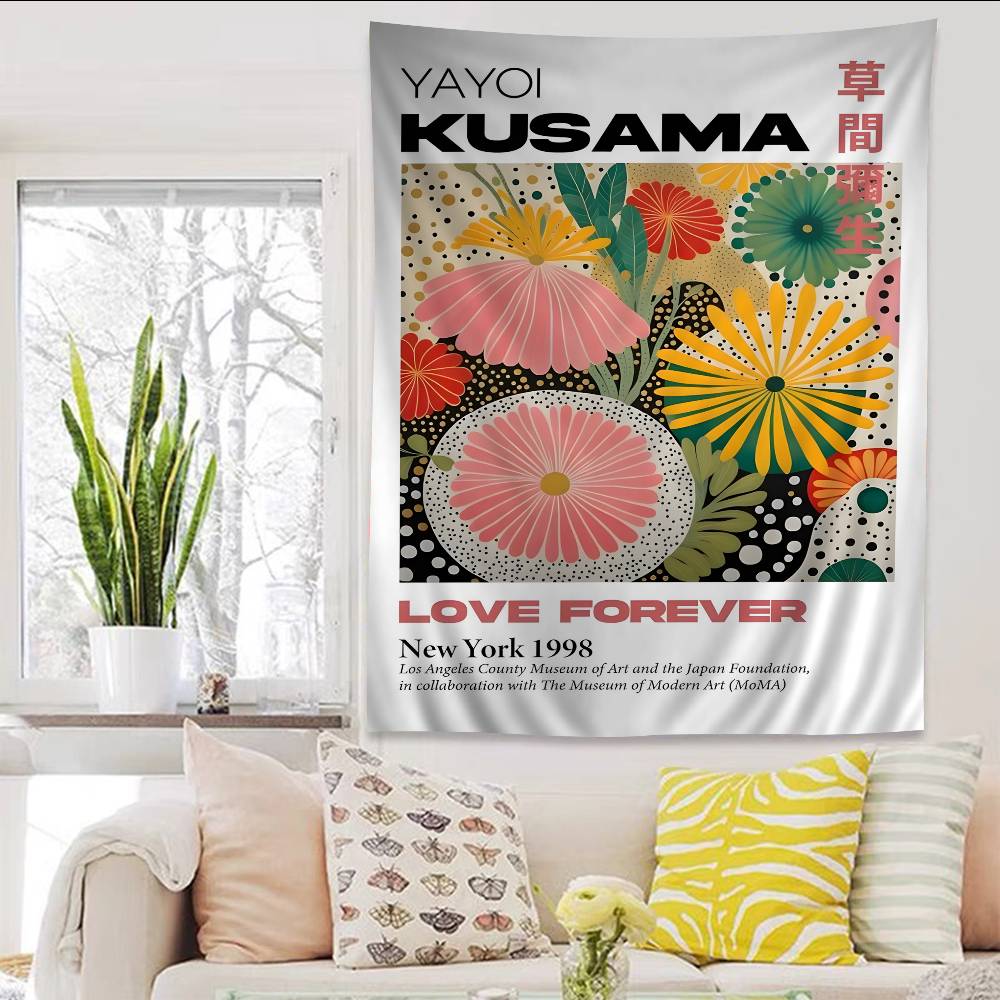 

Yayoi Kusama Art Exhibition Pumpkin Flower Wall Art Hanging Bohemian Tapestry Home Decoration hippie bohemian Home Decor 74x94cm(29x37in)