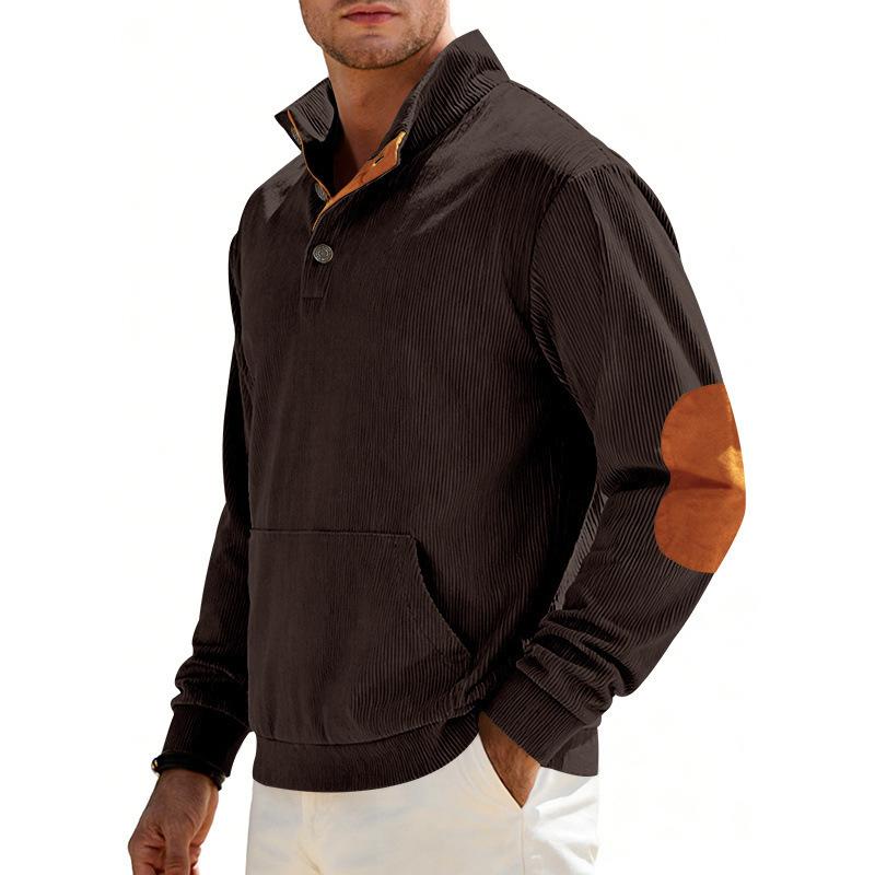 Men Vintage Casual Loose Fit Corduroy Stand Collar Long Sleeve Sweatshirt