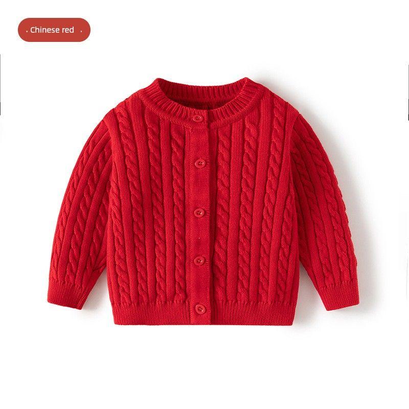 Classic Twisted Knit Sweater for Boys and Girls, Autumn and Winter Children s Clothing, Baby Sweater, Children s Cardigan Jacket Chinese Red-Bd908 110