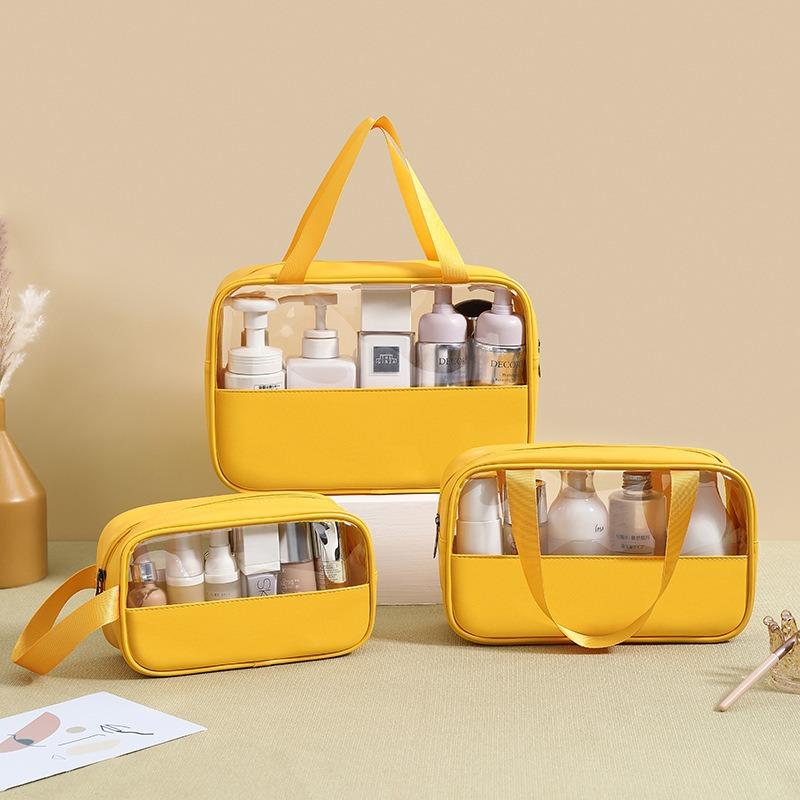 New PVC Makeup Bag - Semi-Transparent Waterproof Travel Toiletry Bag Large Capacity Pouch for Bathroom Essentials & on-the-Go