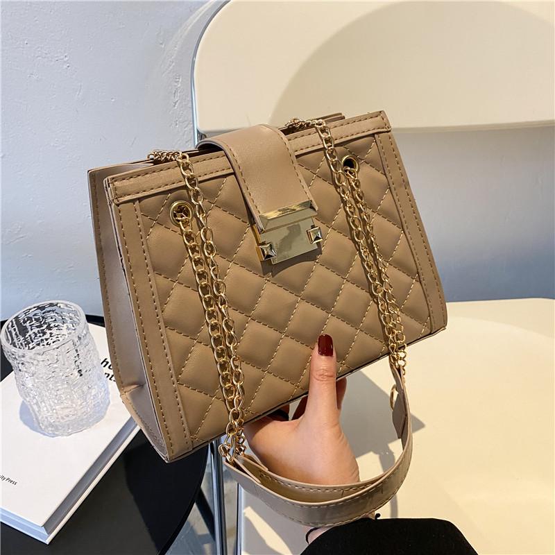 Textured rhombus chain bag women's new trendy fashion casual messenger large-capacity chain shoulder bag
