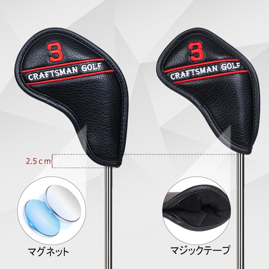 Golf Iron Covers Magnet Wedge Covers Club Head Covers Set Colorful Numbers 12pcs Black Synthetic Leather (3-9, Pw, Aw, Sw, Lw2)