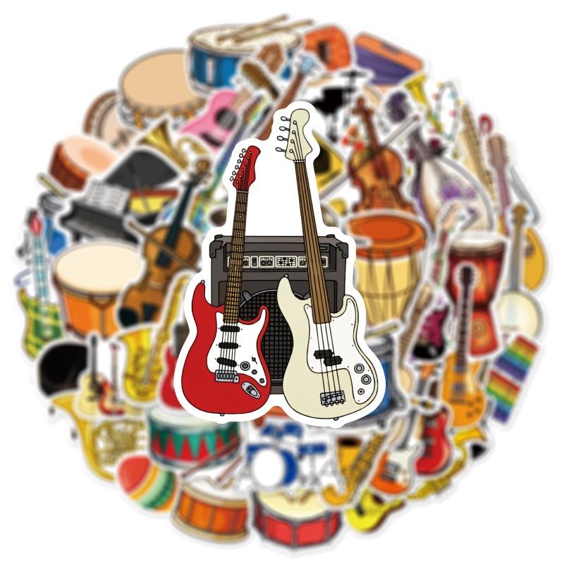 50pcs Cartoon Musical Instruments Stickers Graffiti for Phone Laptop Guitar Helmet Travel Luggage Skateboard DIY Decals