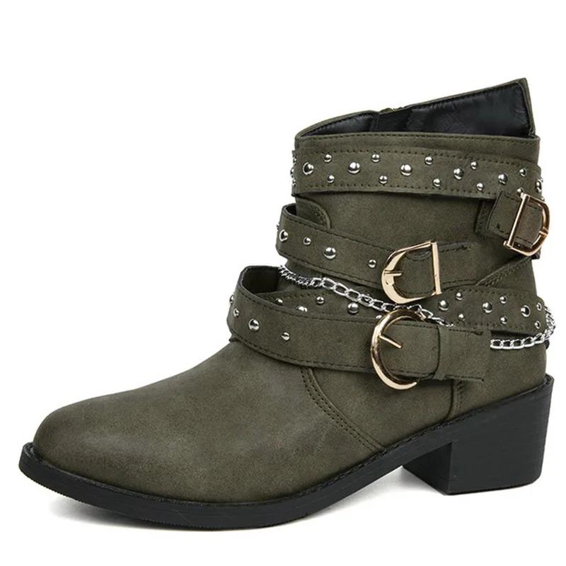 

SyfIyno Женские полупанковские полусапоги до икры, повседневные, на толстом высоком каблуке, с украшением, осенне-зимние 39 зелёный