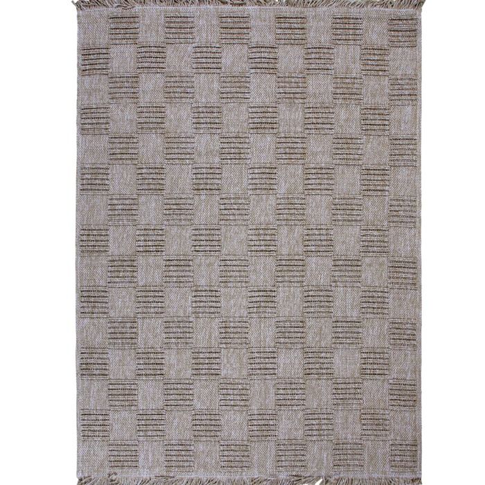 Living Room Rug Checkered Jute Look Beige 120x160