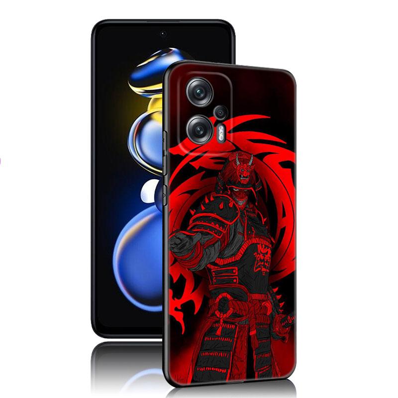 Japanese Samurai Art Black Silicone Phone Case For Xiaomi POCO X3 X4 NFC F3 F4 GT F5 M3 M4 M6 X5 X6 Pro 5G C55 C65 M5