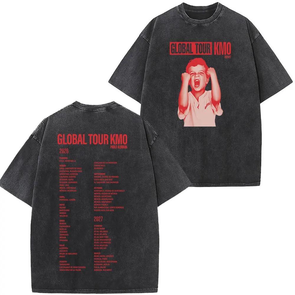 Singer Pablo Alborán Global Tour Kmo 2026 Print Washed Vintage T Shirt Men Women Hip-hop T-shirts Short-sleeved Casual T Shirts