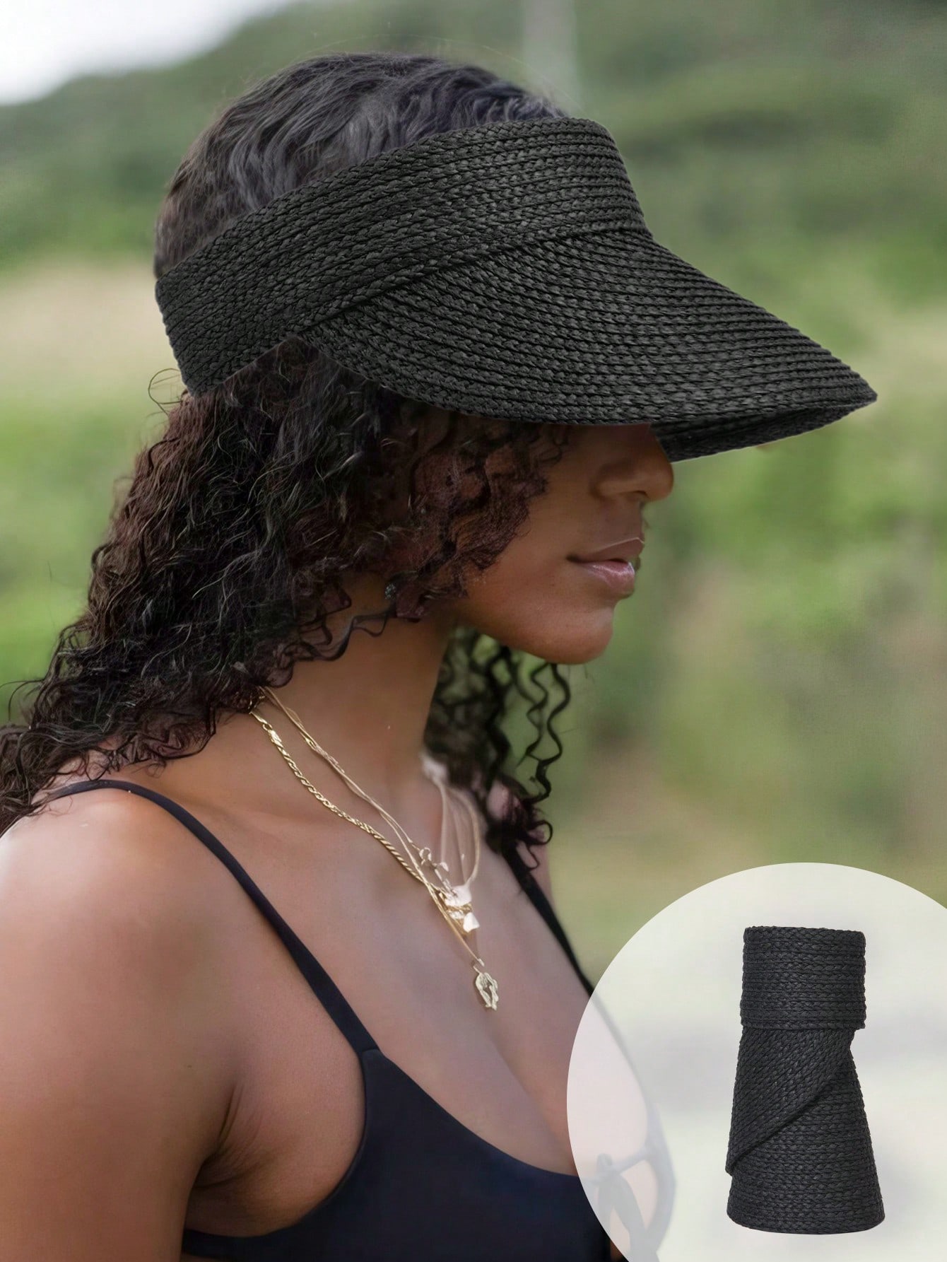 

Adjustable Raffia Straw Hat,Unisex UV Protection Foldable Wide Brim Sun Hat,Bohemian Retro Street Elegant Style,Spring/Summer