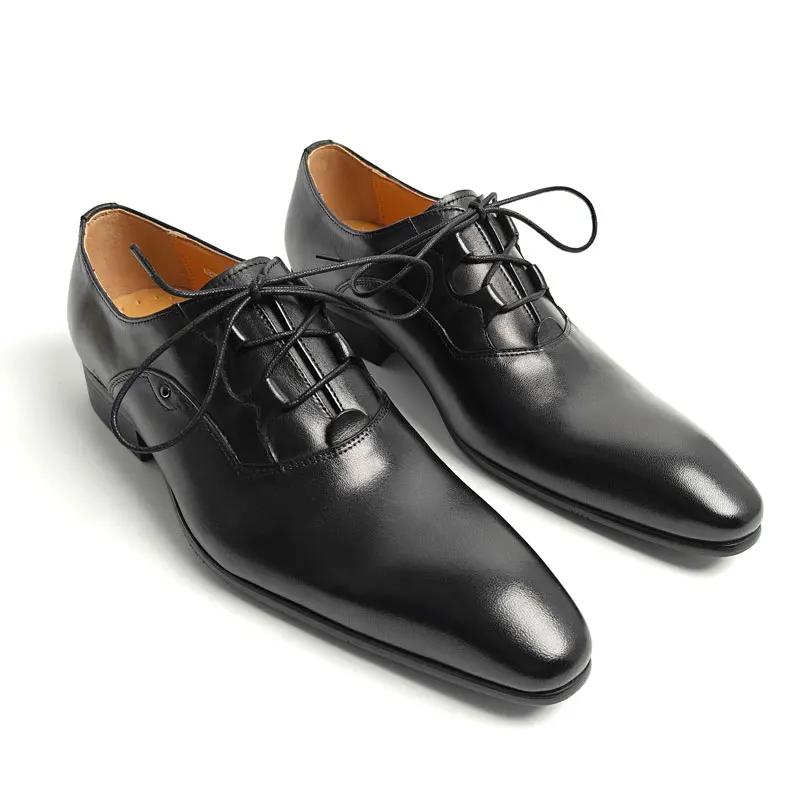 

Men Dress Shoes Lace Up Classic Oxfords Handmade High Quality Retro Elegant Office Wear for Male Chaussures De Mariage Homme 50 чорний