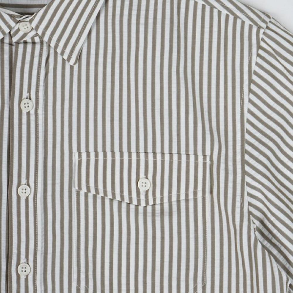 Weekhour Pocket Stripe Half Shirt Khaki
