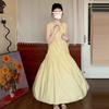 [Original practice + inner lining] Vest dress light yellow women's clothing summer dopamine sweet age reduction a word