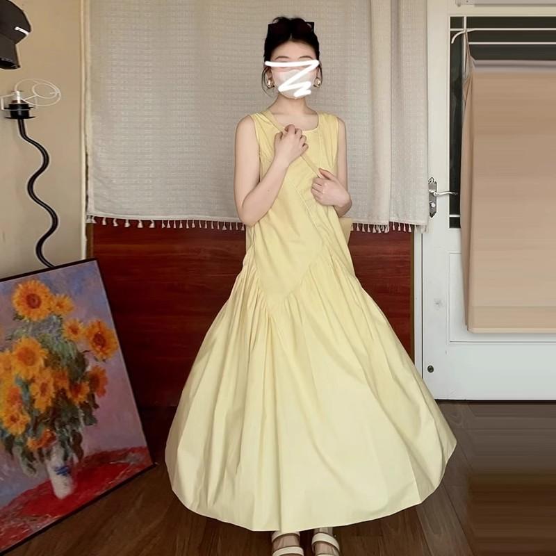 [Original practice + inner lining] Vest dress light yellow women's clothing summer dopamine sweet age reduction a word