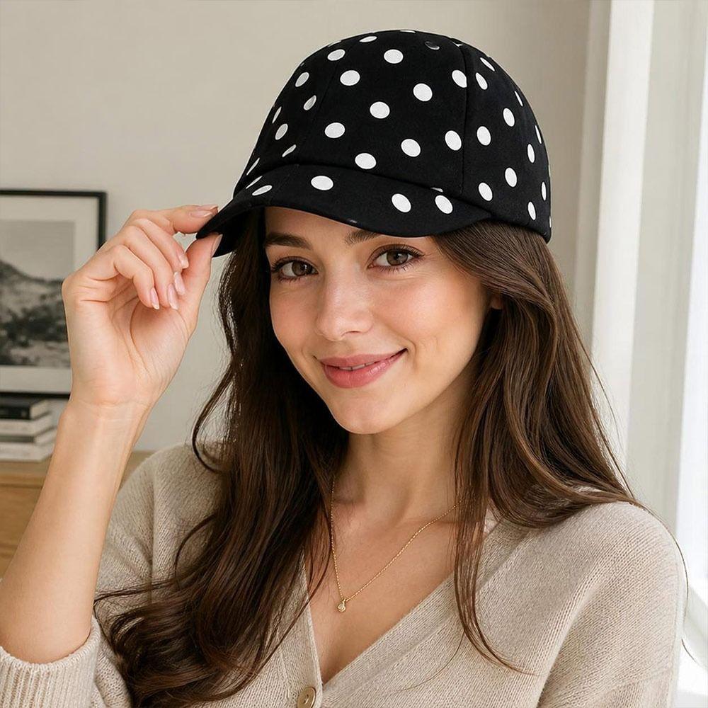 Adjustable Sun Hat Wide Brim Casual Hat Retro Polka Dot Baseball Cap  For Women Men