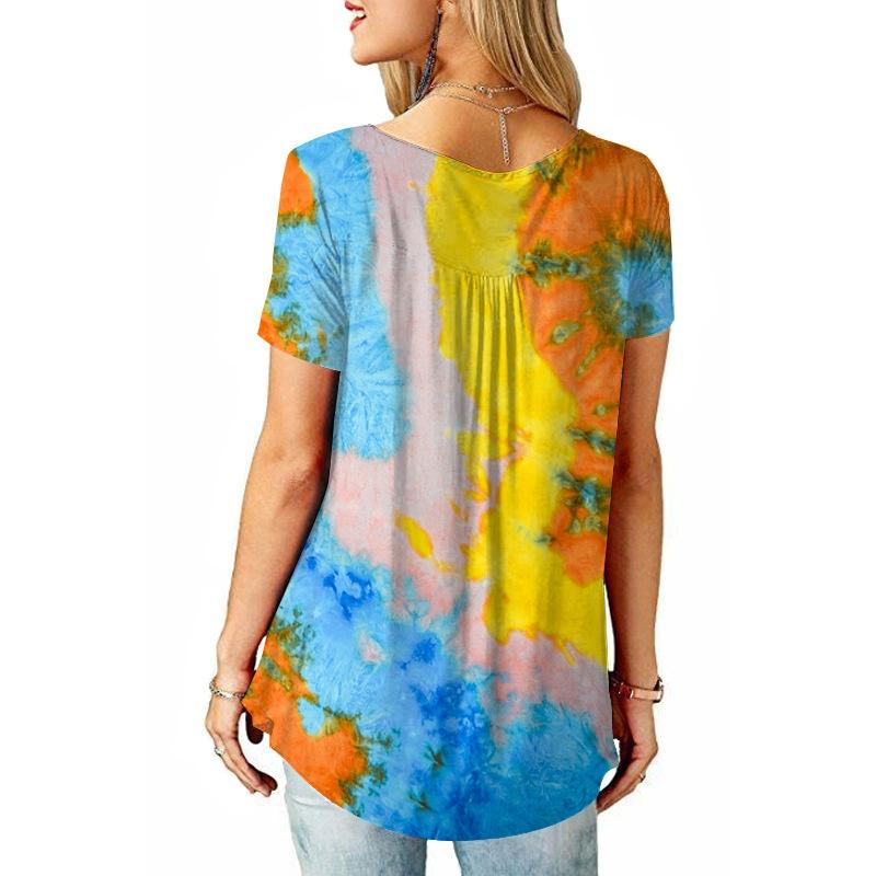Women Short Sleeve Tie Dye T-shirt Plus Size Ladies Summer Casual Loose Tunic Tops
