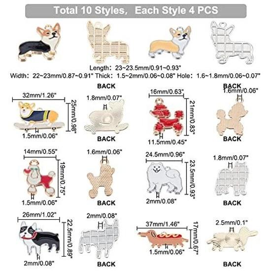PH PandaHall 40 pieces dog charms 10 types enamel pendant cute Corgi Dachshund Samoyed ring mixed handmade accessory parts DIY decoration earring