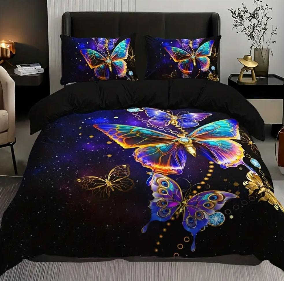Dreiteilige Bettwäsche Heimtextilien Schmetterlingsdruck Bettbezug Digitaldruck 3D