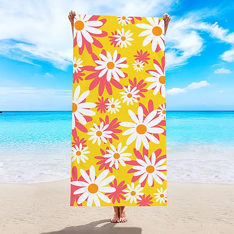 Daisy Flower Beach Towel Yoga Mat Microfiber Quick Dry Floral Bath Towel for Bathroom Swim Sports Gym Sand Proof Beach Blanket