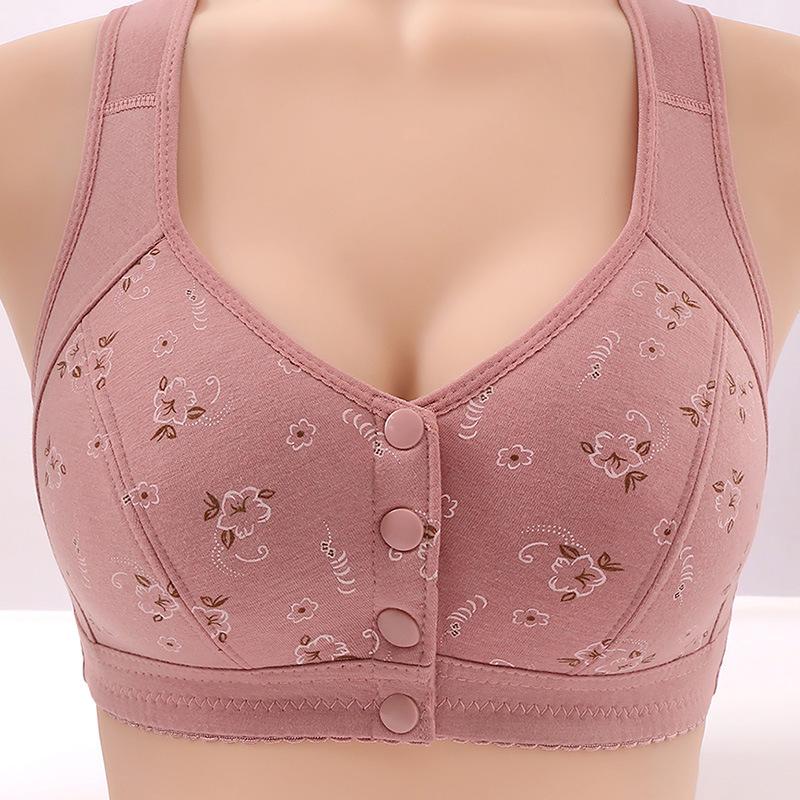 Supportive Wireless Bra with Front Buttons and Breathable Cotton Fabric