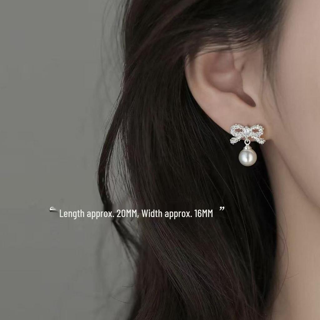 925 Sterling Silver Bow Pearl Stud Earrings - Elegant Women's Luxury Accessories 2026