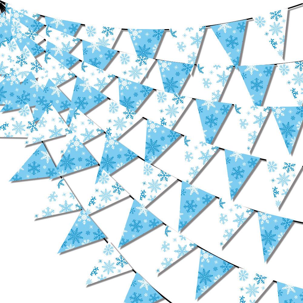 Snowflake Christmas Pattern Paper Triangular Flags For Holiday Decoration Scene