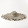 European, American Spring and Summer New Black and White Paper Grass Rough Edge Dome Big Brim Straw Hat Outdoor Travel Sun Protection Beach Straw Hat