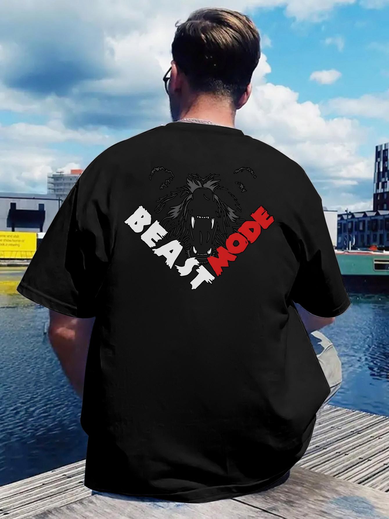 Inspirational  Beast Mode  Graphic T-shirt - White Short Sleeve Crew Neck L