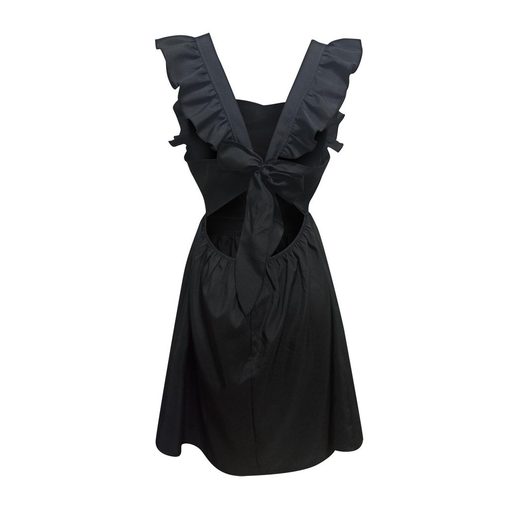 Damen Lässig Sexy One-Line Neck Einfarbig Rückenfrei Binde Rüschenkleid