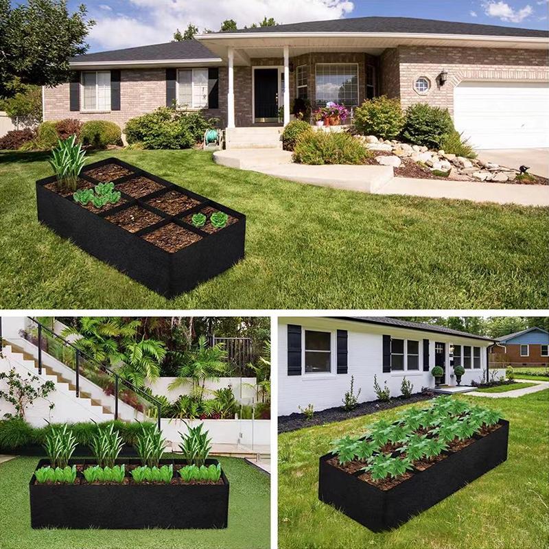 1/2/4/6/8 Holes Black Grow Bag Fabric Raised Garden Bed, Flowers And Vegetables Garden Grow Bags Rectangle Planting Nursery