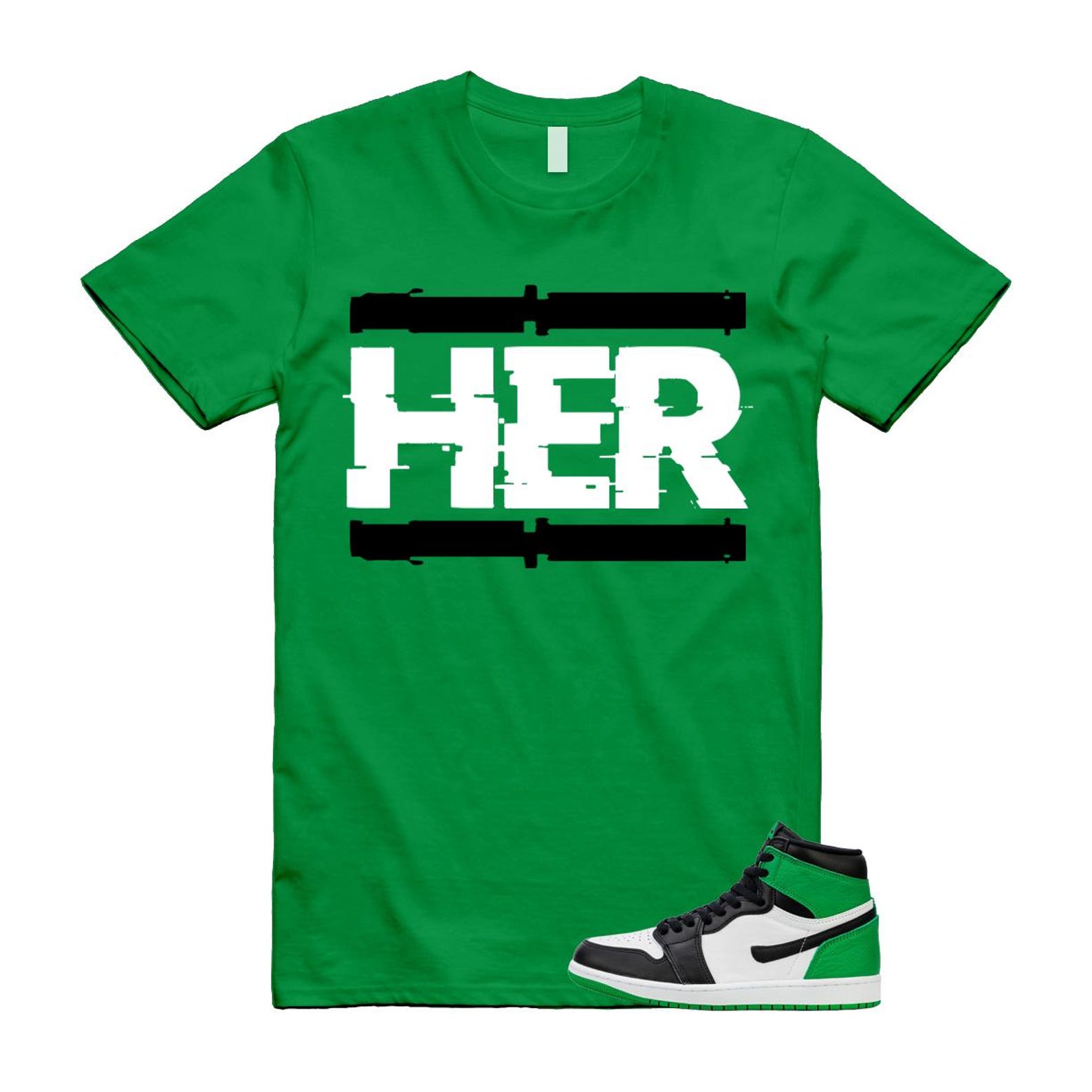 1 Lucky Green White Black High T Shirt Match HER M
