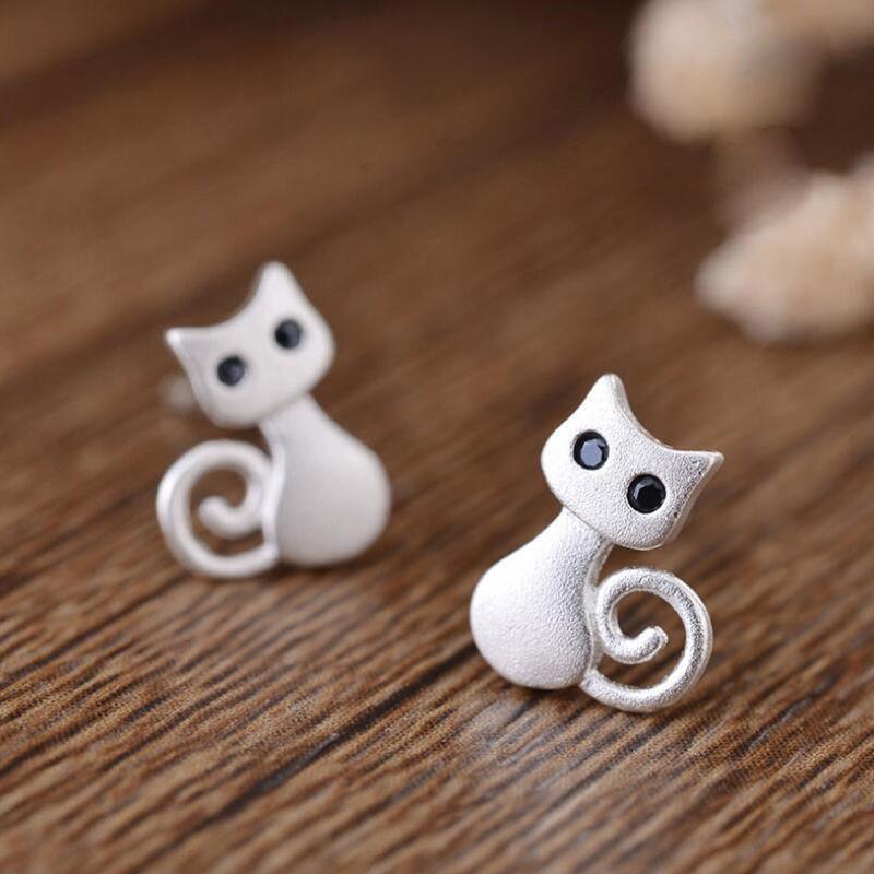 Cute Black Eyes Crystal Cat Stud Earrings for Teens Fashion Jewelry for Daily School Wear Birthday Gift for Girls