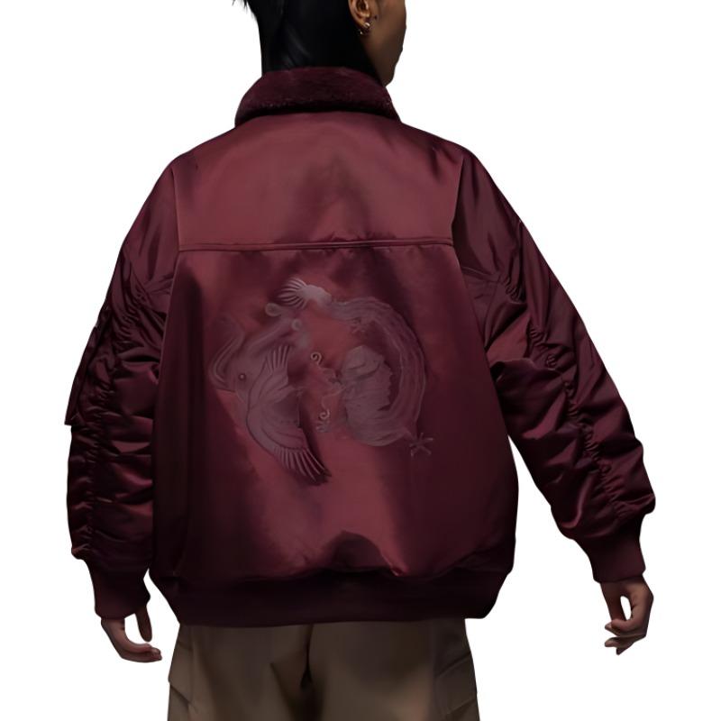 Jordan Solid Color Casual Jacket With Back Pattern Design And Stand Collar Women Jacket Burgundy FZ6449-619