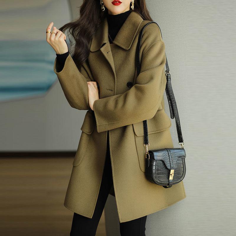 Collar Woolen Coat Women Autumn Winter Thickened Korean Version Slim Fit Slimming