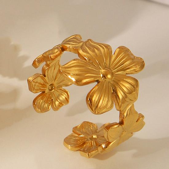 Elegant 18k Gold-Plated Stainless Steel Open Ring with Unique Korean Design