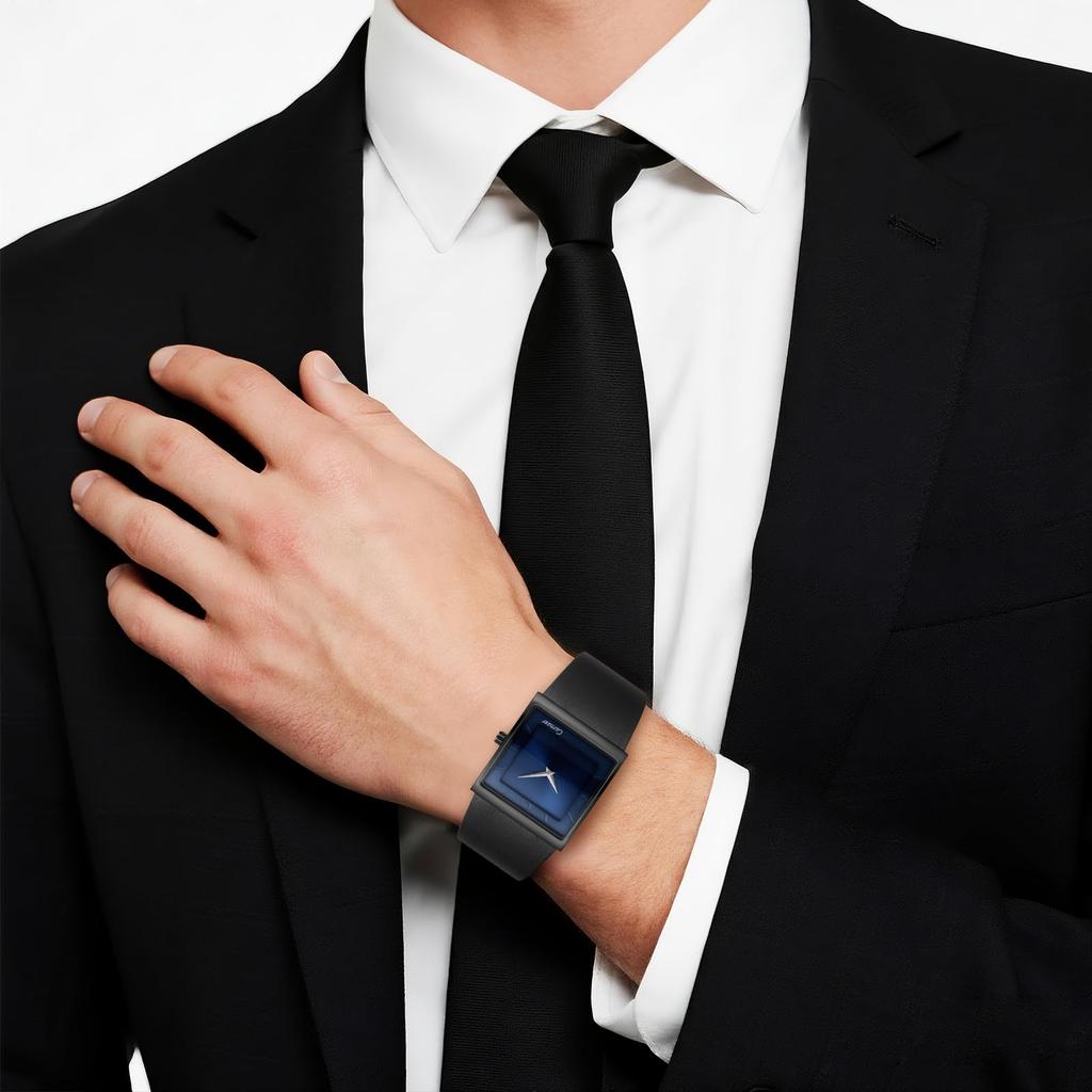 Men's Square Watch with Genuine Leather Strap, 3ATM Water Resistance: Analog Display, Calendar, Japanese Quartz Movement, Leisure, Business, Stylish