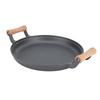 BBQ Grill Pan with Dual Wooden Handles Round Cast Iron Steak Frying Meat Roasting Skillets for