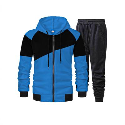 Men's Color Block Hooded Tracksuit 2 Piece Set Zipper Jacket & Jogger Pants Casual Sportswear