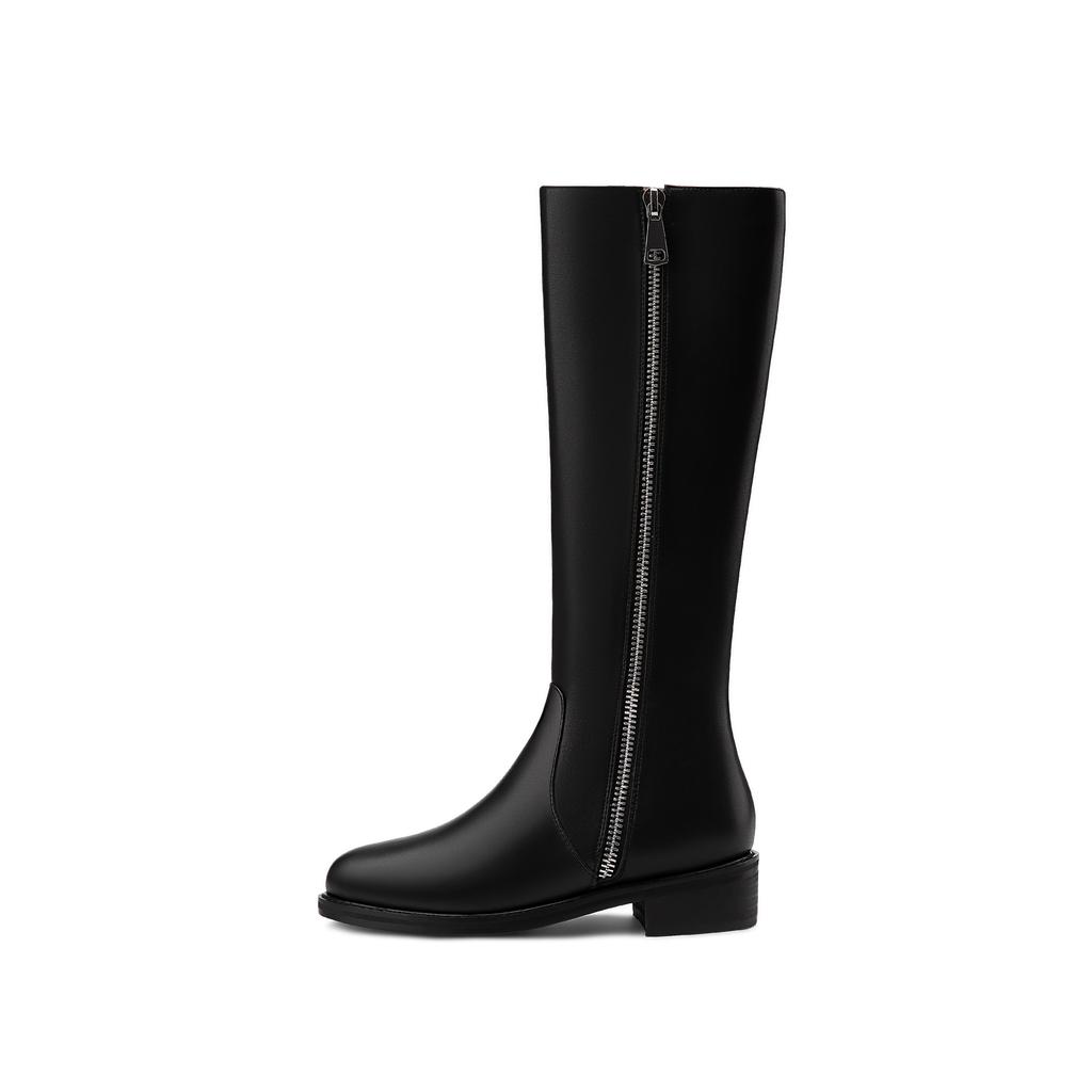 Krazing Pot Naturkuhleder Herbst Winterschuhe Dicke Mittelhohe Absätze Große Größe 45 Größe 44 Leder Europäisches Design Damen Warmhalten Kniestiefel