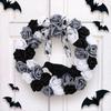 Halloween Black White Rose Crow Wreath Decorative Vine Garland Door Wall Hanging Party Prop