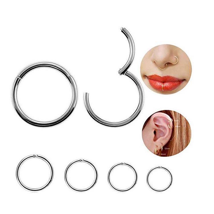 Bestseller Europeu: Joia de Piercing para Nariz e Orelha Argola Lisa de Aço Inoxidável 316