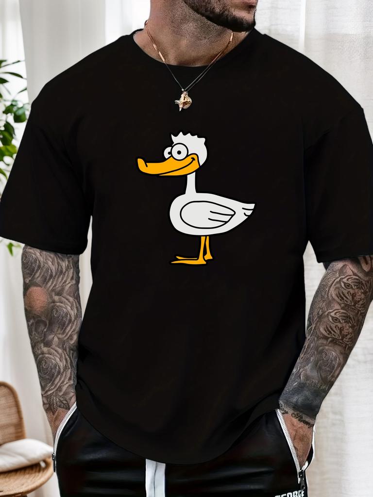 Mens Casual Tshirt Cartoon Duck Print Short Sleeve Round Neck Breathable Soft Oversized Fun Daily Wear Tee