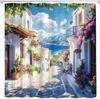 Coastal Shower Curtain Greece Natural Landscape Mediterranean White Architecture Italian Rustic European City Town Street Shower