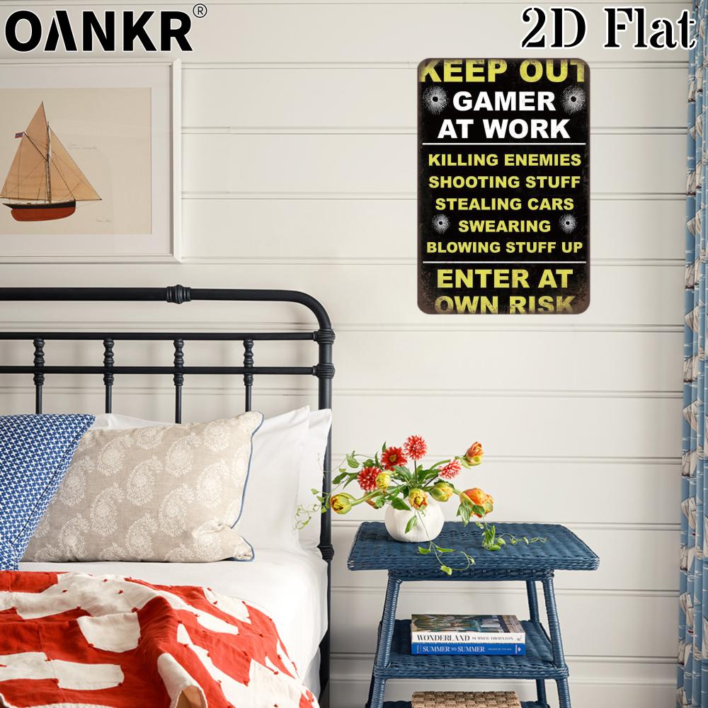 Funny Metal Tin Sign Keep Out Gamer At Work Retro Tin Sign Metal Signs for Man Cave Home Wall Art Decor Plaque Accessories