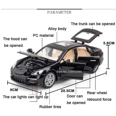1:24 Panamera 911 Turbo S Metal Cars Toys Diecast Models Rubber Tire With Light Music Vehicles Toy Children Collectible Gifts