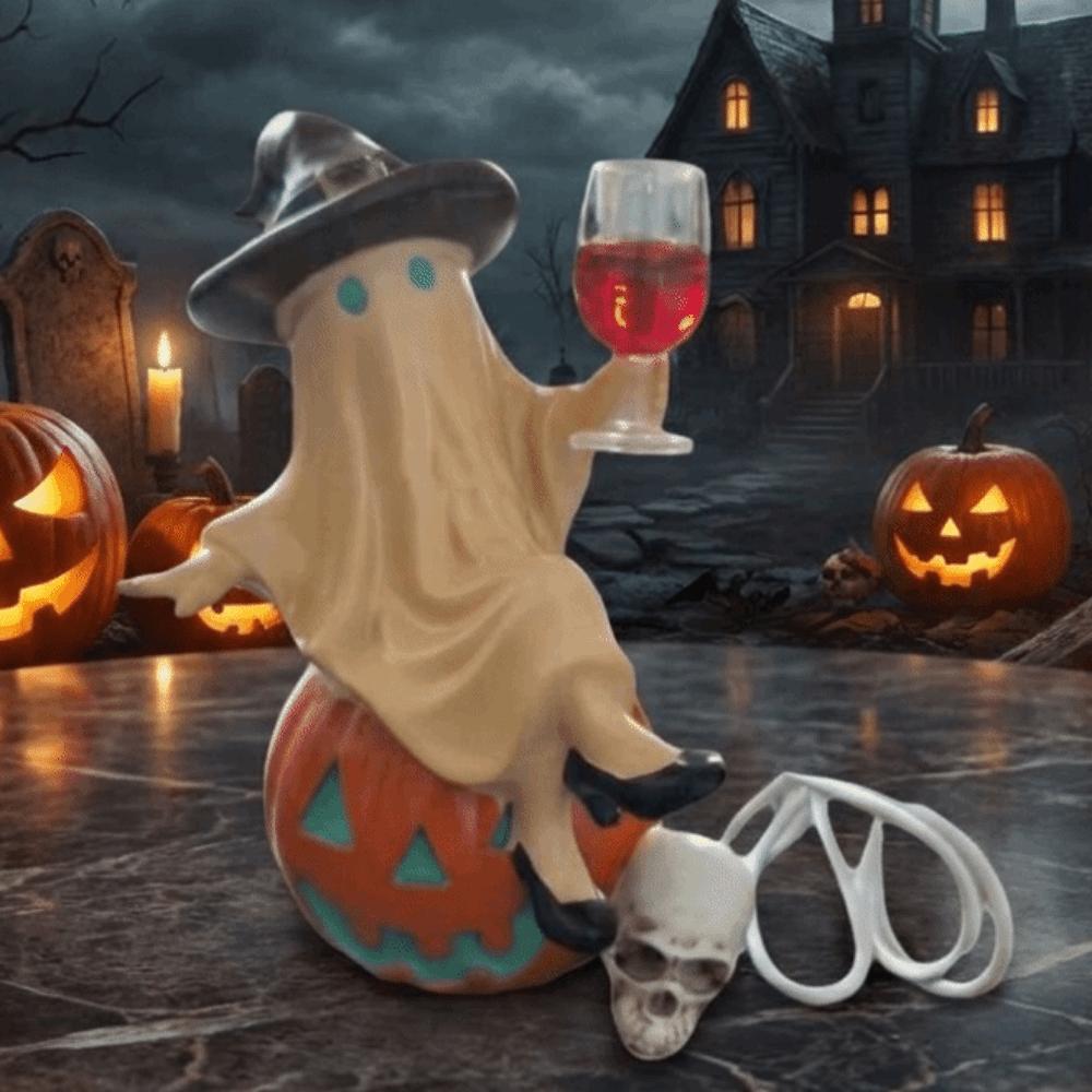 Resin LED Ghost Figurines Cute Ghost Wine Glass Statue Creative Ghost Light Up Decor For Entryway