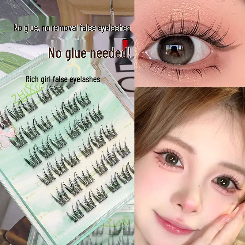Lotus Elf Girl Glue-Free Removable False Eyelashes - Super Fine Lightweight Single Cluster